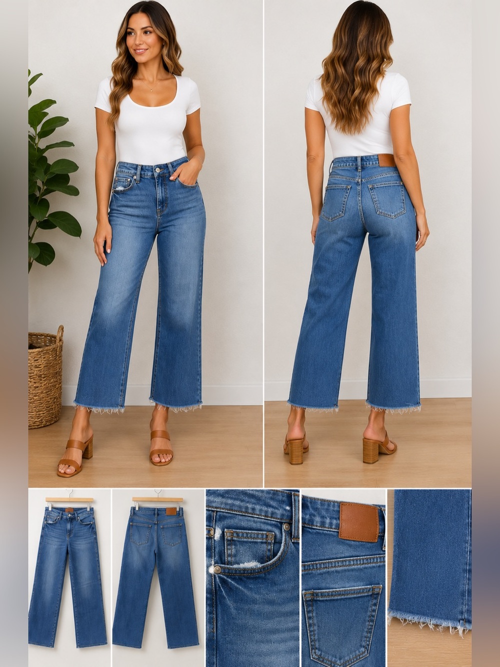 Judy Blue Straight Fit Wide Leg Cropped Jeans Women’s SZ 5/27 M Wash Raw Hem